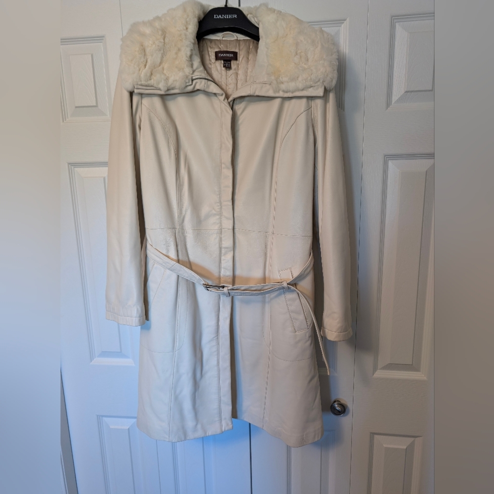 Danier Cream Trench Coat with Fur Collar